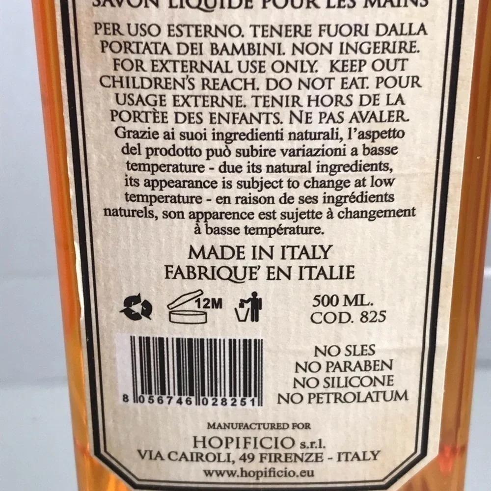 NEW - HOPIFICIO Firenze The Secret Garden Italian Orange Finest Liquid Soap